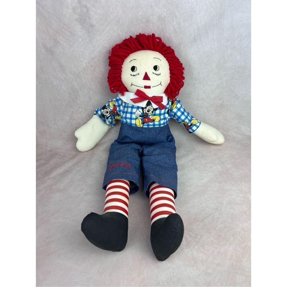 Vintage Handmade Raggedy Ann Andy Doll Mickey Mouse Clothes